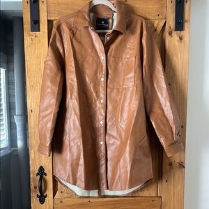 Bagatelle Faux Leather Tan Shirt Jacket